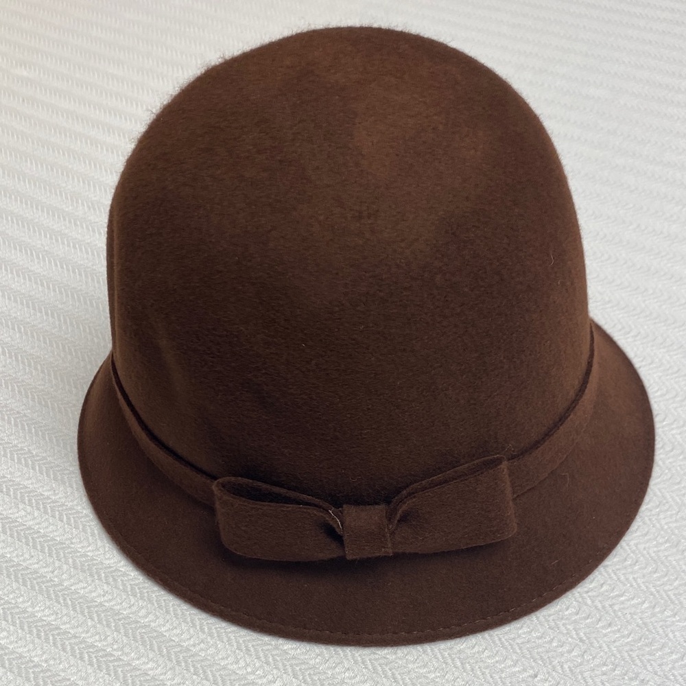 TRIXIE Wool Cloche Hat | Vintage 1920s Style Mocha Brown Bow Trim | One Size
